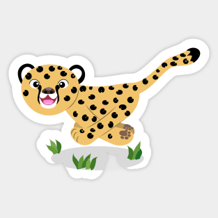 Cute baby cheetah running cartoon illustration Sticker